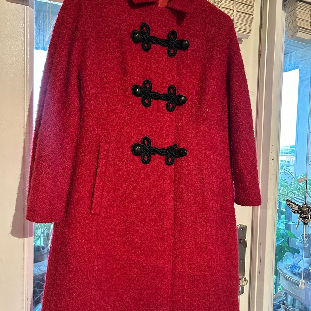Vintage Cherry Hot Pink Wool Coat with Black Toggle Buttons